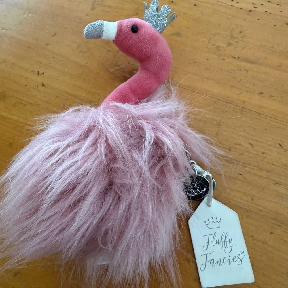 Jellycat Pink Plush Flamingo Key Chain Bag Charm with Silver Crown